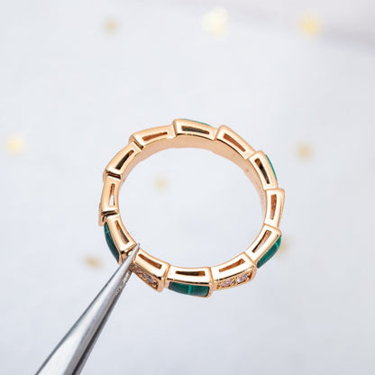 ANILLO LUXEIFY SERPENTI ORO ROSA MALAQUITA DIAMANTE 3MM