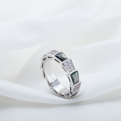 ANILLO LUXEIFY SERPENTI PLATA DIAMANTE NEGRO MOP 4MM