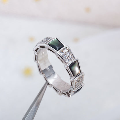 ANILLO LUXEIFY SERPENTI PLATA DIAMANTE NEGRO MOP 4MM