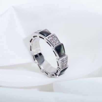 ANILLO LUXEIFY SERPENTI PLATA DIAMANTE NEGRO MOP 4MM