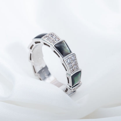 ANILLO LUXEIFY SERPENTI PLATA DIAMANTE NEGRO MOP 4MM