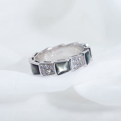 ANILLO LUXEIFY SERPENTI PLATA DIAMANTE NEGRO MOP 4MM