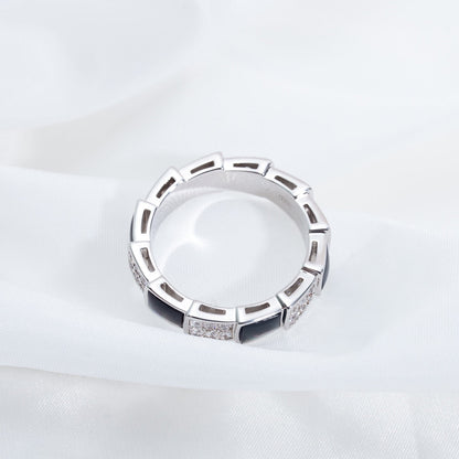 ANILLO LUXEIFY SERPENTI PLATA DIAMANTE NEGRO MOP 4MM