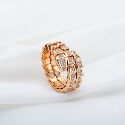 LUXEIFY SERPENTI RING PINK GOLD DIAMOND DOUBLE ROW