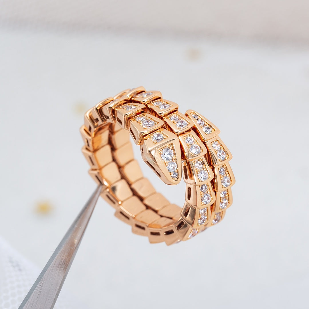 LUXEIFY SERPENTI RING PINK GOLD DIAMOND DOUBLE ROW