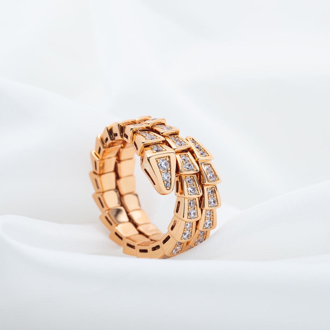 LUXEIFY SERPENTI RING PINK GOLD DIAMOND DOUBLE ROW