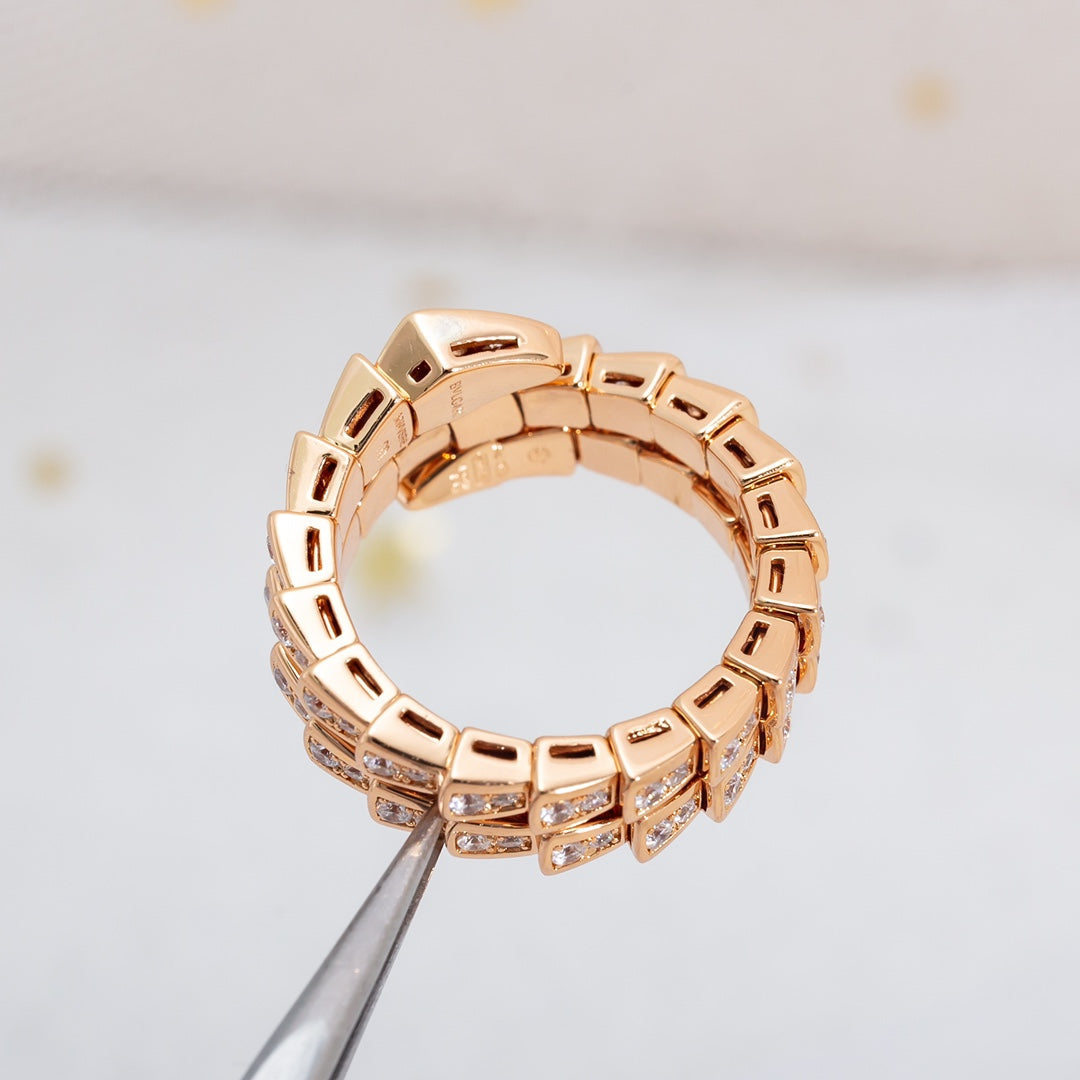 LUXEIFY SERPENTI RING PINK GOLD DIAMOND DOUBLE ROW