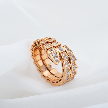 LUXEIFY SERPENTI RING PINK GOLD DIAMOND DOUBLE ROW