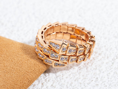 LUXEIFY SERPENTI RING PINK GOLD DIAMOND DOUBLE ROW