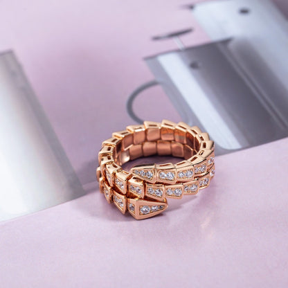 LUXEIFY SERPENTI RING PINK GOLD DIAMOND DOUBLE ROW