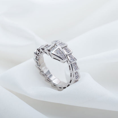 LUXEIFY SERPENTI RING SILVER DIAMOND PAVED 4MM