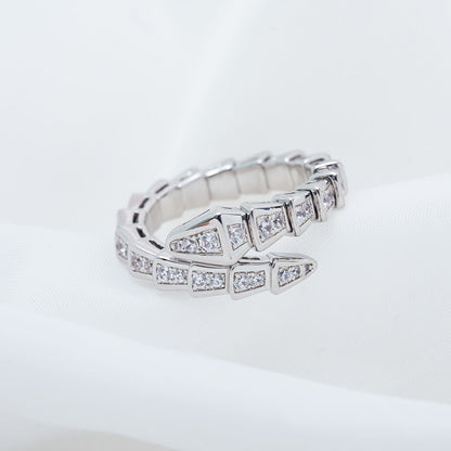 LUXEIFY SERPENTI RING SILVER DIAMOND PAVED 4MM