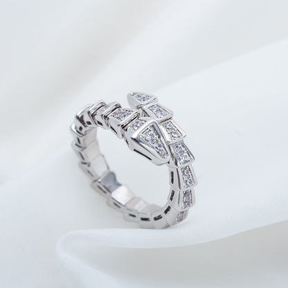 LUXEIFY SERPENTI RING SILVER DIAMOND PAVED 4MM