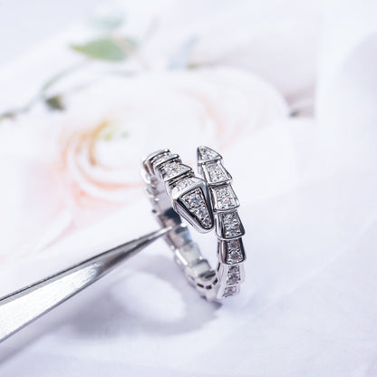 LUXEIFY SERPENTI RING SILVER DIAMOND PAVED 4MM