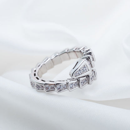 LUXEIFY SERPENTI RING SILVER DIAMOND PAVED 4MM