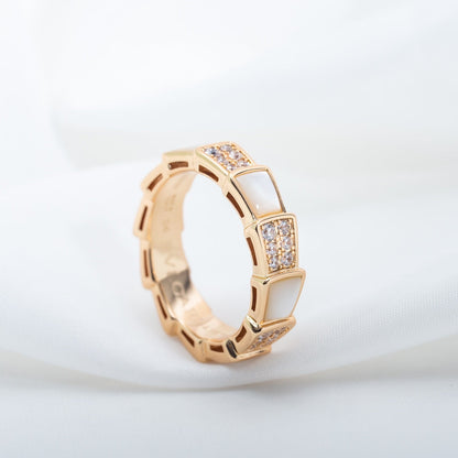 LUXEIFY SERPENTI RING PINK GOLD MOP DIAMOND PAVED 4MM