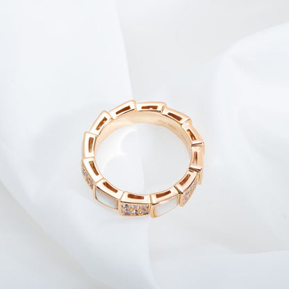 LUXEIFY SERPENTI RING PINK GOLD MOP DIAMOND PAVED 4MM