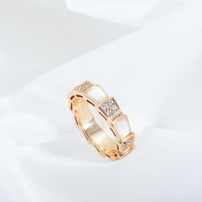 LUXEIFY SERPENTI RING PINK GOLD MOP DIAMOND PAVED 4MM