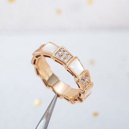 LUXEIFY SERPENTI RING PINK GOLD MOP DIAMOND PAVED 4MM