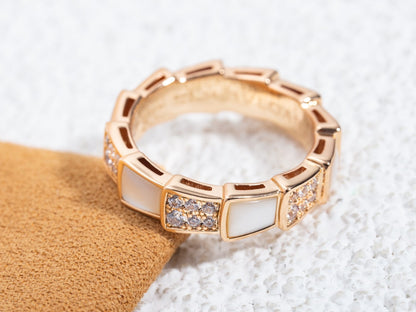 LUXEIFY SERPENTI RING PINK GOLD MOP DIAMOND PAVED 4MM