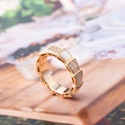 LUXEIFY SERPENTI RING PINK GOLD MOP DIAMOND PAVED 4MM