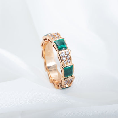 LUXEIFY SERPENTI RING PINK GOLD MALACHITE DIAMOND PAVED 4MM
