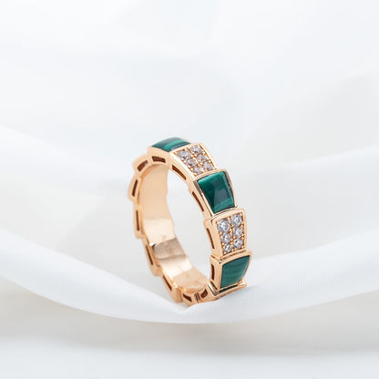 LUXEIFY SERPENTI RING PINK GOLD MALACHITE DIAMOND PAVED 4MM