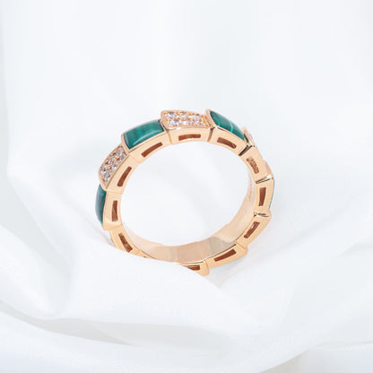 LUXEIFY SERPENTI RING PINK GOLD MALACHITE DIAMOND PAVED 4MM