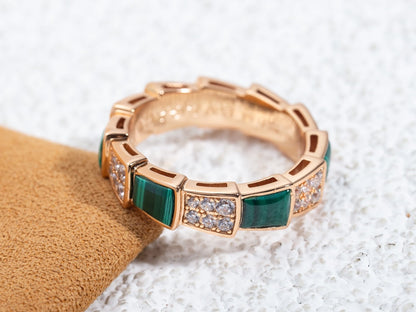 LUXEIFY SERPENTI RING PINK GOLD MALACHITE DIAMOND PAVED 4MM
