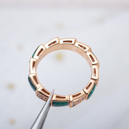 LUXEIFY SERPENTI RING PINK GOLD MALACHITE DIAMOND PAVED 4MM