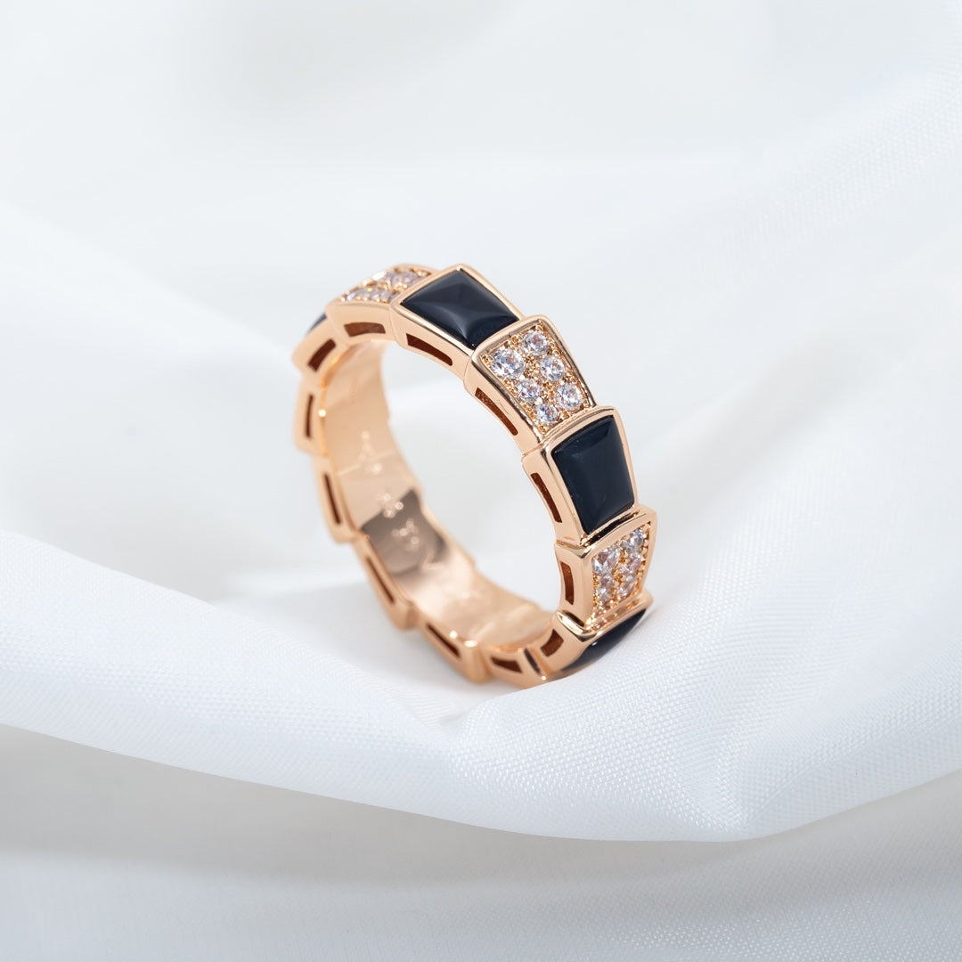 LUXEIFY SERPENTI RING PINK GOLD BLACK MOP DIAMOND PAVED 4MM