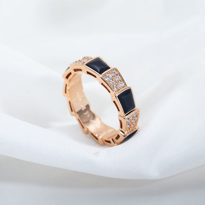 LUXEIFY SERPENTI RING PINK GOLD BLACK MOP DIAMOND PAVED 4MM