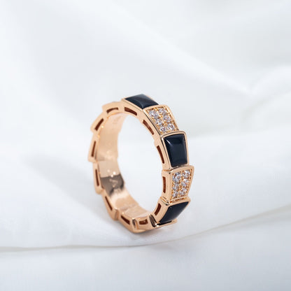 LUXEIFY SERPENTI RING PINK GOLD BLACK MOP DIAMOND PAVED 4MM