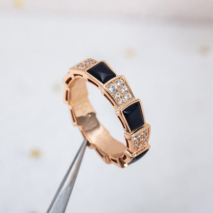 LUXEIFY SERPENTI RING PINK GOLD BLACK MOP DIAMOND PAVED 4MM