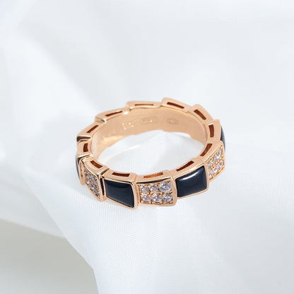 LUXEIFY SERPENTI RING PINK GOLD BLACK MOP DIAMOND PAVED 4MM