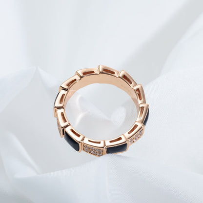 LUXEIFY SERPENTI RING PINK GOLD BLACK MOP DIAMOND PAVED 4MM