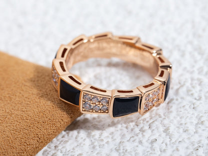 LUXEIFY SERPENTI RING PINK GOLD BLACK MOP DIAMOND PAVED 4MM
