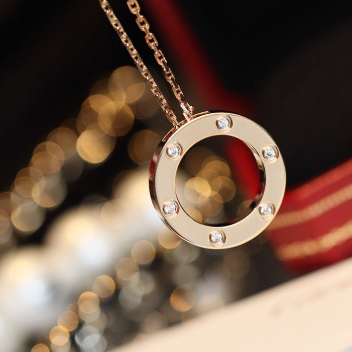 LUXEIFY LOVE NECKLACE 16MM 6 DIAMONDS PINK GOLD