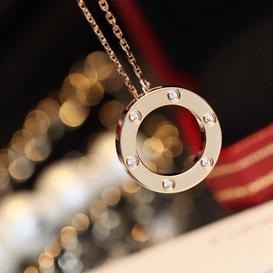 LUXEIFY LOVE NECKLACE 16MM 6 DIAMONDS PINK GOLD
