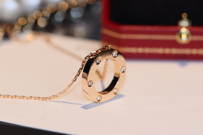 LUXEIFY LOVE NECKLACE 16MM 6 DIAMONDS PINK GOLD