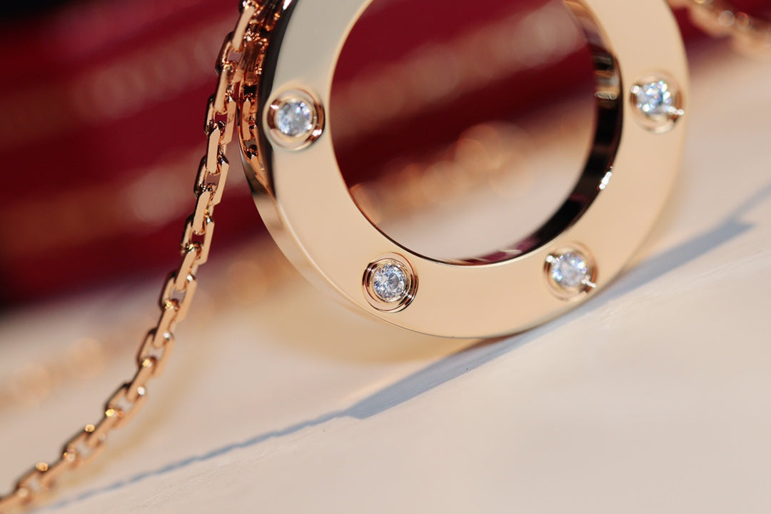 LUXEIFY LOVE NECKLACE 16MM 6 DIAMONDS PINK GOLD