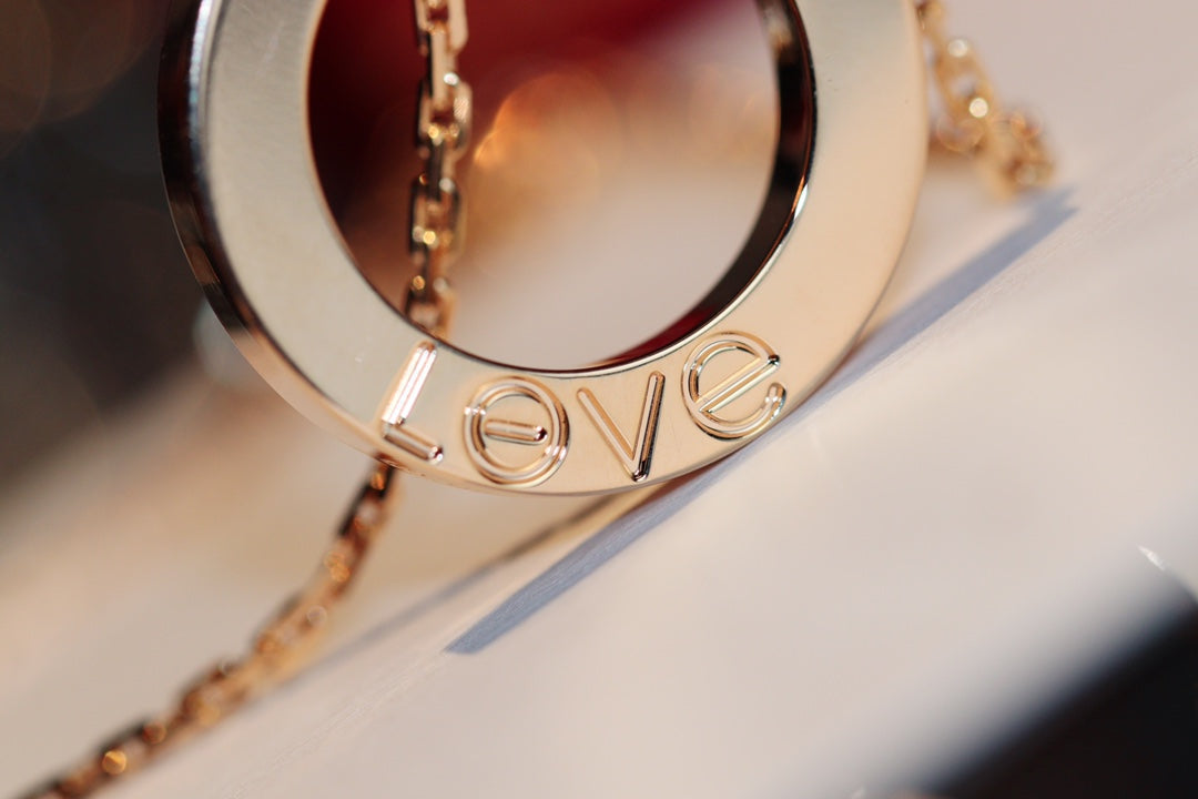 LUXEIFY LOVE NECKLACE 16MM 6 DIAMONDS PINK GOLD