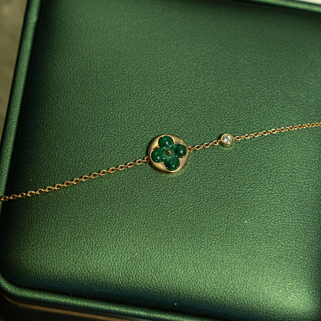 LUXEIFY SUN MALACHITE 1 DIAMOND PINK GOLD BRACELET