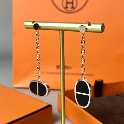 LUXEIFY CHAINE VERSO BLACK CERAMIC EARRINGS