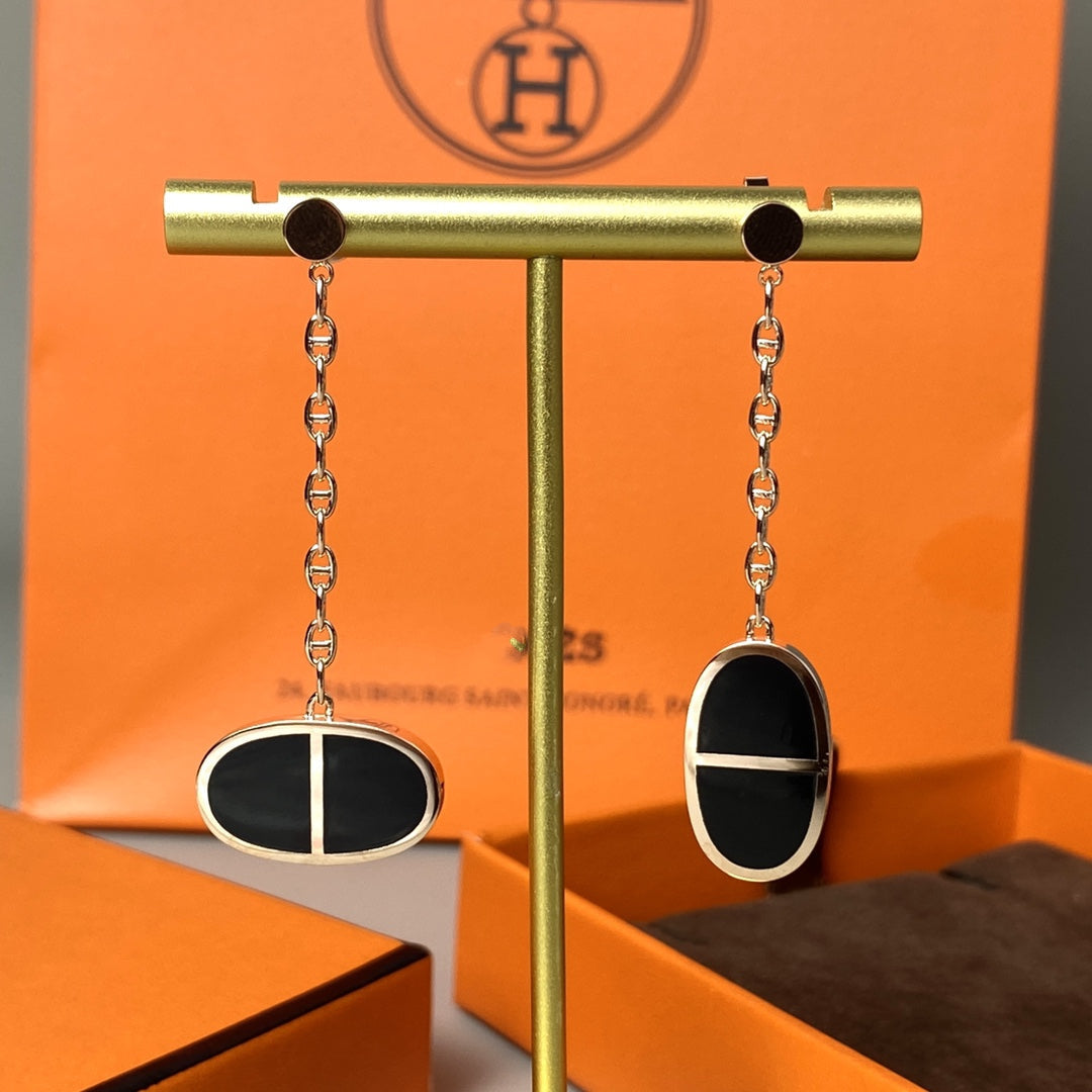 LUXEIFY CHAINE VERSO BLACK CERAMIC EARRINGS
