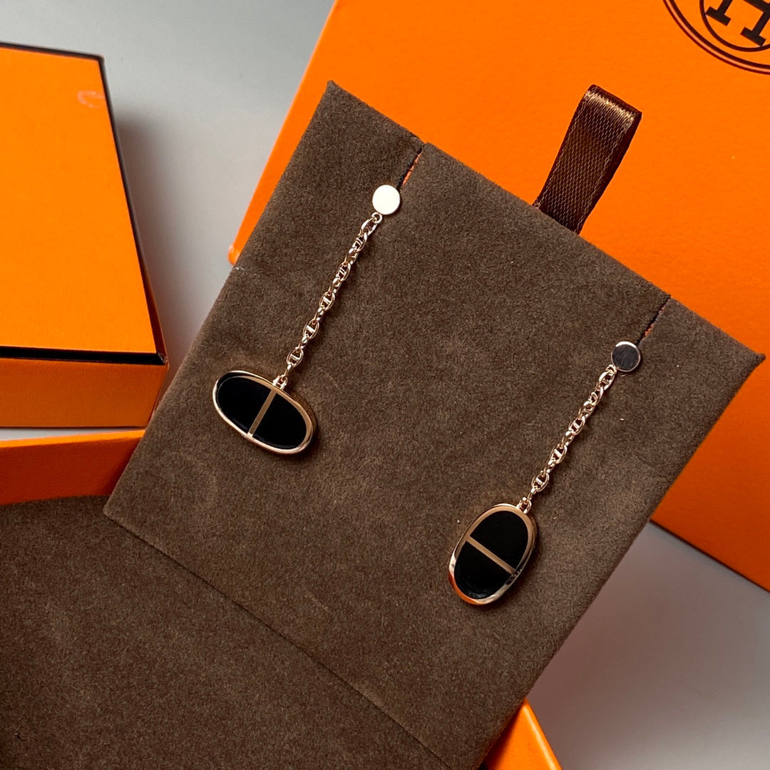 LUXEIFY CHAINE VERSO BLACK CERAMIC EARRINGS