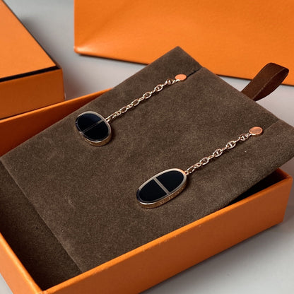 LUXEIFY CHAINE VERSO BLACK CERAMIC EARRINGS