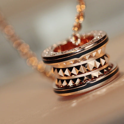 LUXEIFY ZERO 1 ROCK PEDANT PINK GOLD BLACK NECKLACE