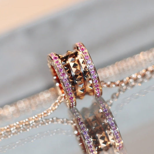 LUXEIFY ZERO 1 ROCK PINK GOLD PINK DIAMOND NECKLACE