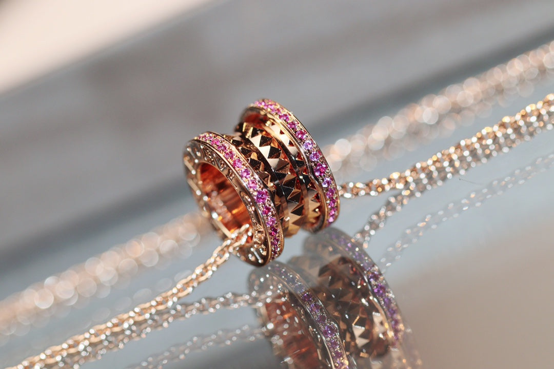 LUXEIFY ZERO 1 ROCK PINK GOLD PINK DIAMOND NECKLACE